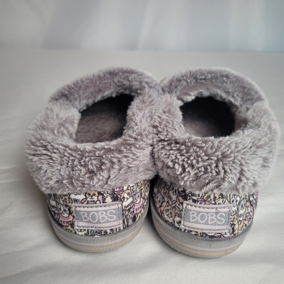 Bobs By Skechers Too Cozy Snuggle Cat Print Slippers Hard Bottom Faux Fur 9.5 - Picture 5 of 9